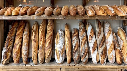 Sticker -   Shelf with numerous loaves of bread adjacent