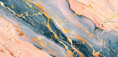 Wall Mural - Vivid peach  midnight blue marble design with golden streaks portraying a luxurious faux stone appearance