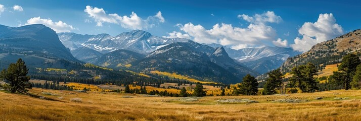 Wall Mural - Golden Landscape View of Mountains - Nature's Magnificence with Sky, Mountains