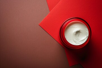 Canvas Print - A small jar of cream sits on a red background