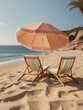 Retro style image of parasol on the sandy beach