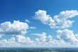 aerial view of beautiful landscape with blue sky, white cumulus clouds and plain with fields and trees for abstract background