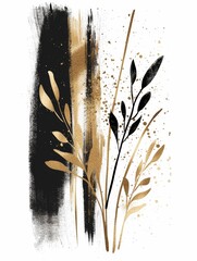 Poster - A painting depicting a plant with gold and black leaves, showcasing intricate details and contrasting colors