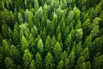 Poster - Aerial top view of summer green trees in forest in rural Finland.
