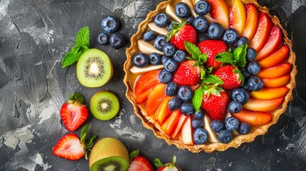 Wall Mural -  strawberries, kiwis, and sliced kiwis beside it