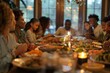 © Iftikhar alam - A varied group of people, likely family members, gathered around a large dining table for a meal, A diverse family sharing a meal around a big dining table