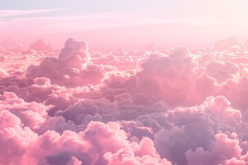 Sticker - A sky filled with numerous fluffy clouds in shades of pink, creating a dreamy and serene atmosphere, A dreamy pink sky with fluffy clouds