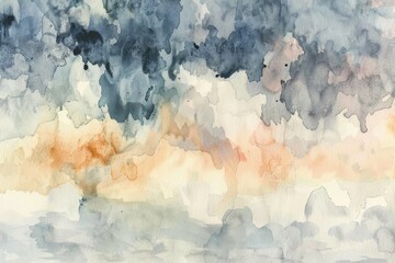 Sticker - A watercolor painting depicting a sky filled with fluffy clouds of various shapes and sizes, A dreamy watercolor wash of soft tones