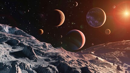 Wall Mural - Exoplanets in space view from a mountain. national asteroid day