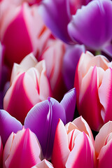 Wall Mural - closeup of pink and purple tulip plant border, floral nature background