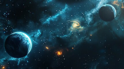 Wall Mural - Image of planets in fantastic space against dark