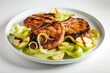 Allspice Pork Chops with Leeks, Apples, and Aromatic Butter