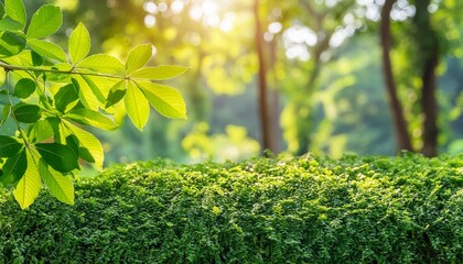 Sticker - green leaf background with beautiful bokeh under sunlight with copy space natural and freshness concept