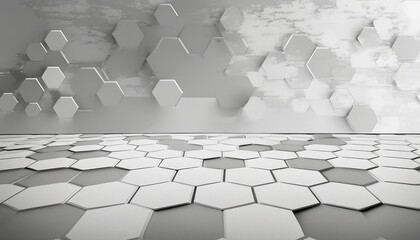 Wall Mural - white hexagon texture background with copy space 3d render