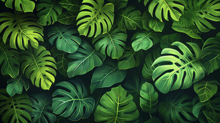 Wall Mural - A lush green background with many leaves of various sizes