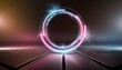 3d render technological future interface background abstract neon background with fluorescent ring laser line glowing with pink blue light