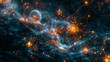 A computer generated image of a starry sky with a blue background and orange