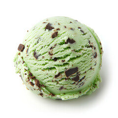 Wall Mural - A scoop of mint chocolate chip ice cream, isolated on a white background 