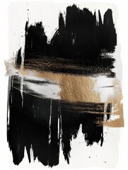 Poster - A contemporary black and gold abstract painting contrasts sharply against a clean white background