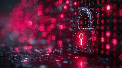 Cyber security concept. digital padlock on abstract cyber security with binary code