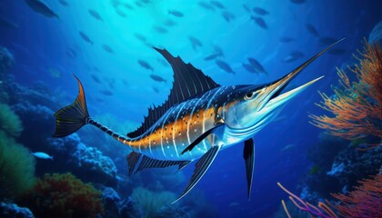 Wall Mural - Giant Marlin fish in the ocean, beautiful view of marlin fish in the blue ocean
