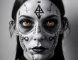 Strange woman with face tattoos. Generative AI