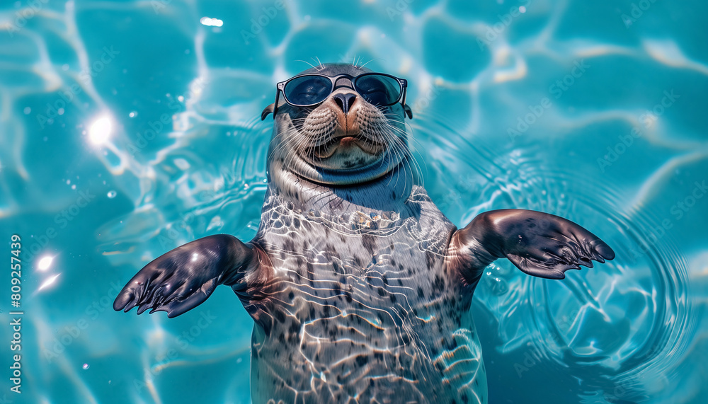 Sun Rays Funny Funny photo of seal in fancy sunglasses floating on its back wide open ...