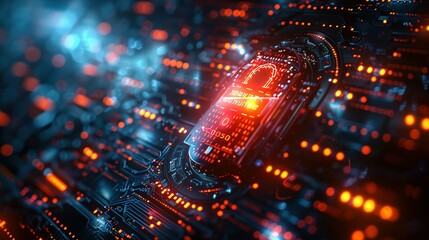 Cyber security concept. digital padlock on abstract cyber security with binary code