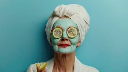 Wall Mural - elderly woman with spa mask. selective focus