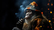 Stylish Mandrill in Vintage Outfit Smoking Thoughtfully in Dramatic Studio Lighting