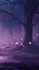 Wall Mural - Purple gradient mystical fairy forest sky with glowing effects phone background wallpaper, ai generated	
