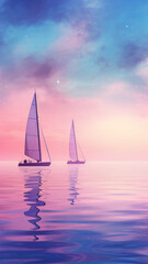 Wall Mural - Sailing boat yachts in summer ocean phone background wallpaper, ai generated	
