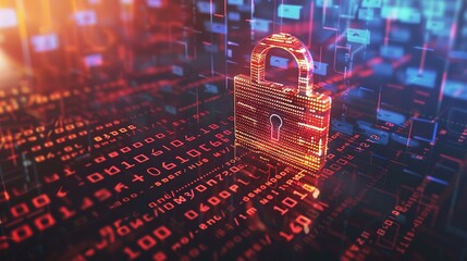 Cyber security concept. digital padlock on abstract cyber security with binary code