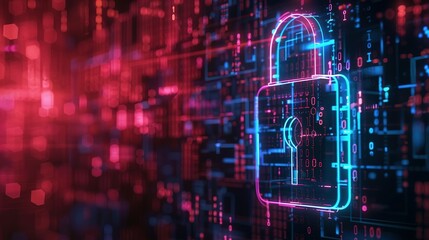 Cyber security concept. digital padlock on abstract cyber security with binary code