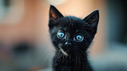 Wall Mural - close-up of a black little cat. selective focus