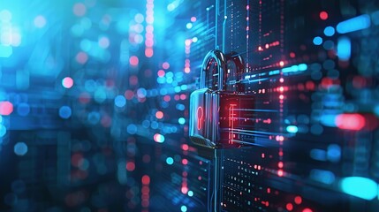 Cyber security concept. digital padlock on abstract cyber security with binary code