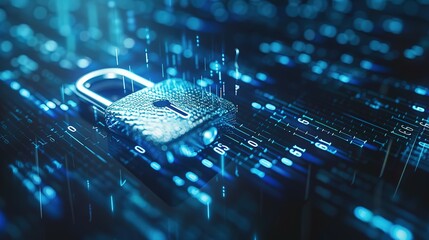 Cyber security concept. digital padlock on abstract cyber security with binary code
