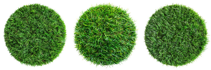 Set of A the grass round floating patch of short Artificial, on a transparent background