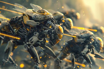 Aufkleber - A high-resolution image of a high-tech robotic bee with intricate mechanical details, symbolizing cutting-edge innovation