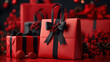 Group of Red Boxes With Black Bows