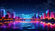 © Ahsan Ali - Colorful glowing neon lights in the sky in the night time on the bank of a river