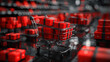 Shopping Cart Surrounded by Red Cubes