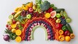 fruits and vegetables in the shape of a rainbow