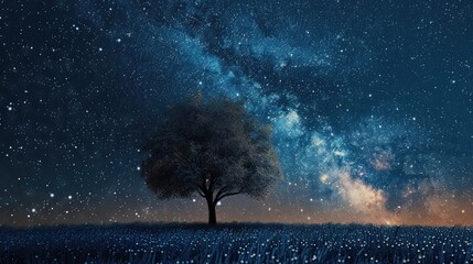 Wall Mural - a lone tree against a starry night sky realistic