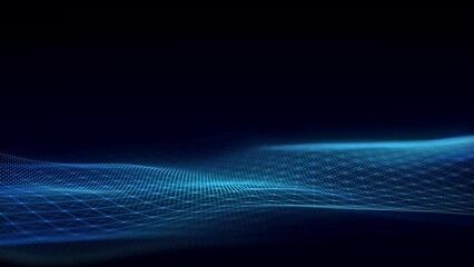 Fototapete - Double wave of particles and lines. Big data visualization. Abstract background with a dynamic wave. 3d rendering.