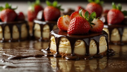 Wall Mural - chocolate cake with strawberries