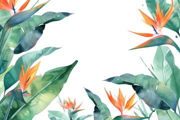 Wall Mural - PNG Bird of paradise frame watercolor backgrounds outdoors pattern