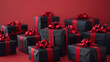 Group of Black and Red Wrapped Presents