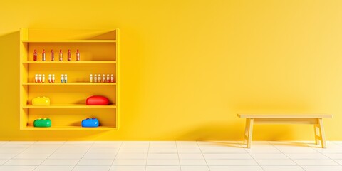 Canvas Print - shelf with products on yellow wall