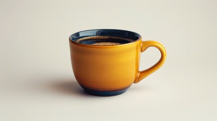 Wall Mural - A fresh cup of black coffee in a plain yellow cup on a white background. 